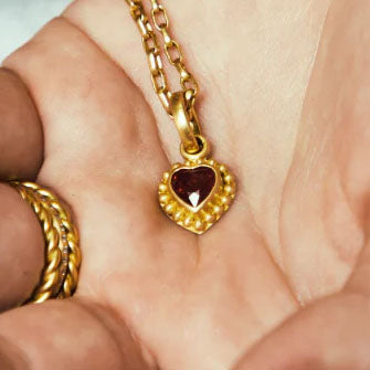 Salome Classic Mini Heart Ruby Pendant in 20K Peach Gold Reinstein Ross Goldsmiths
