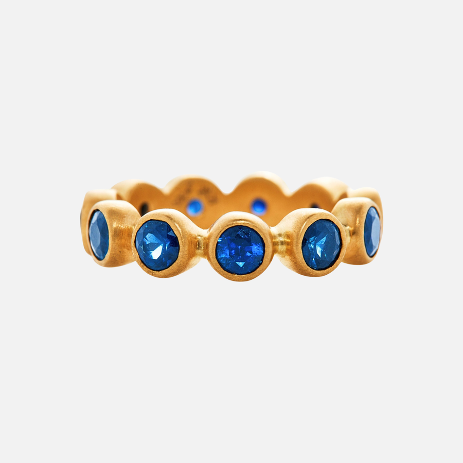 Renaissance Faceted Round Blue Sapphire Band in 20K Peach Gold Reinstein Ross Goldsmiths