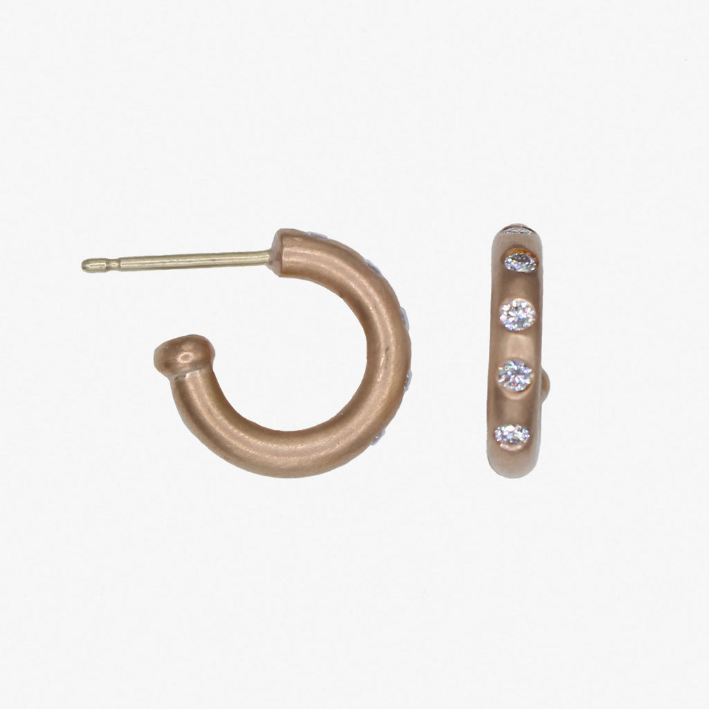 Ringstock Baby Diamond Hoops in 22K Apricot Gold Reinstein Ross Goldsmiths