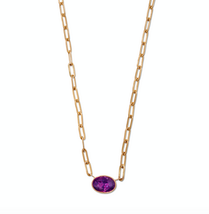 Sedona Oval Pink Sapphire Pendant on Tivoli Medium Chain Necklace in 20K Peach Gold Reinstein Ross Goldsmiths