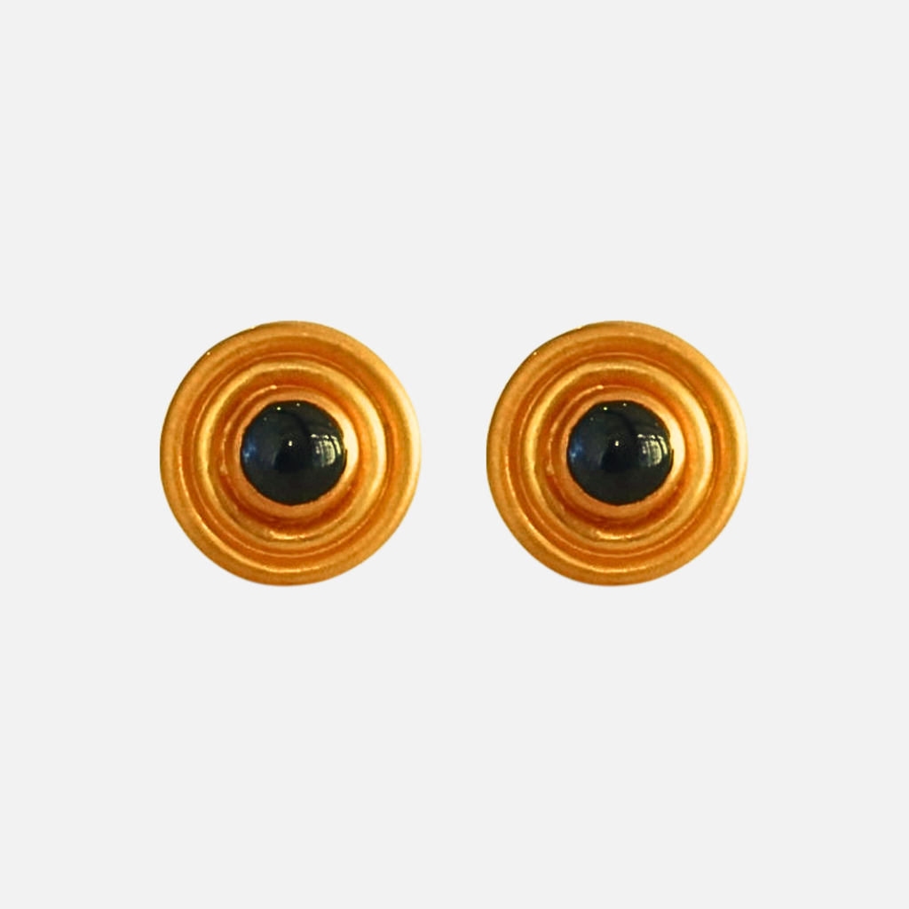 Sedona Disk Cabochon Blue Sapphire Studs in 20K Peach Gold- 4mm Reinstein Ross Goldsmiths