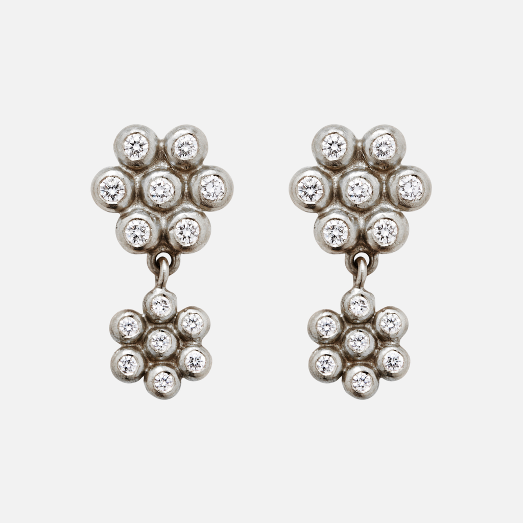 Snowdrop Two-Part Mixed Diamond Earrings in 18K Alpine Gold Reinstein Ross Goldsmiths