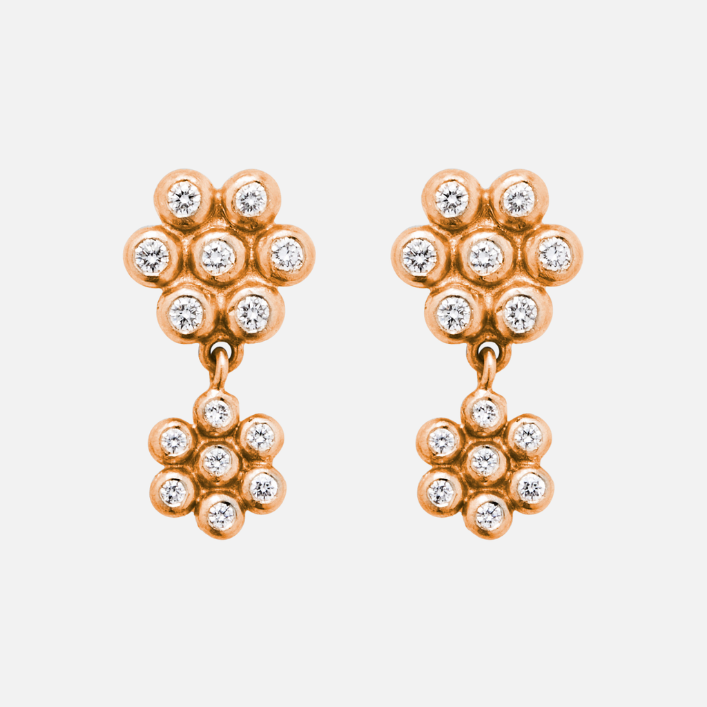 Snowdrop Two-Part Mixed Diamond Earrings in 22K Apricot Gold Reinstein Ross Goldsmiths