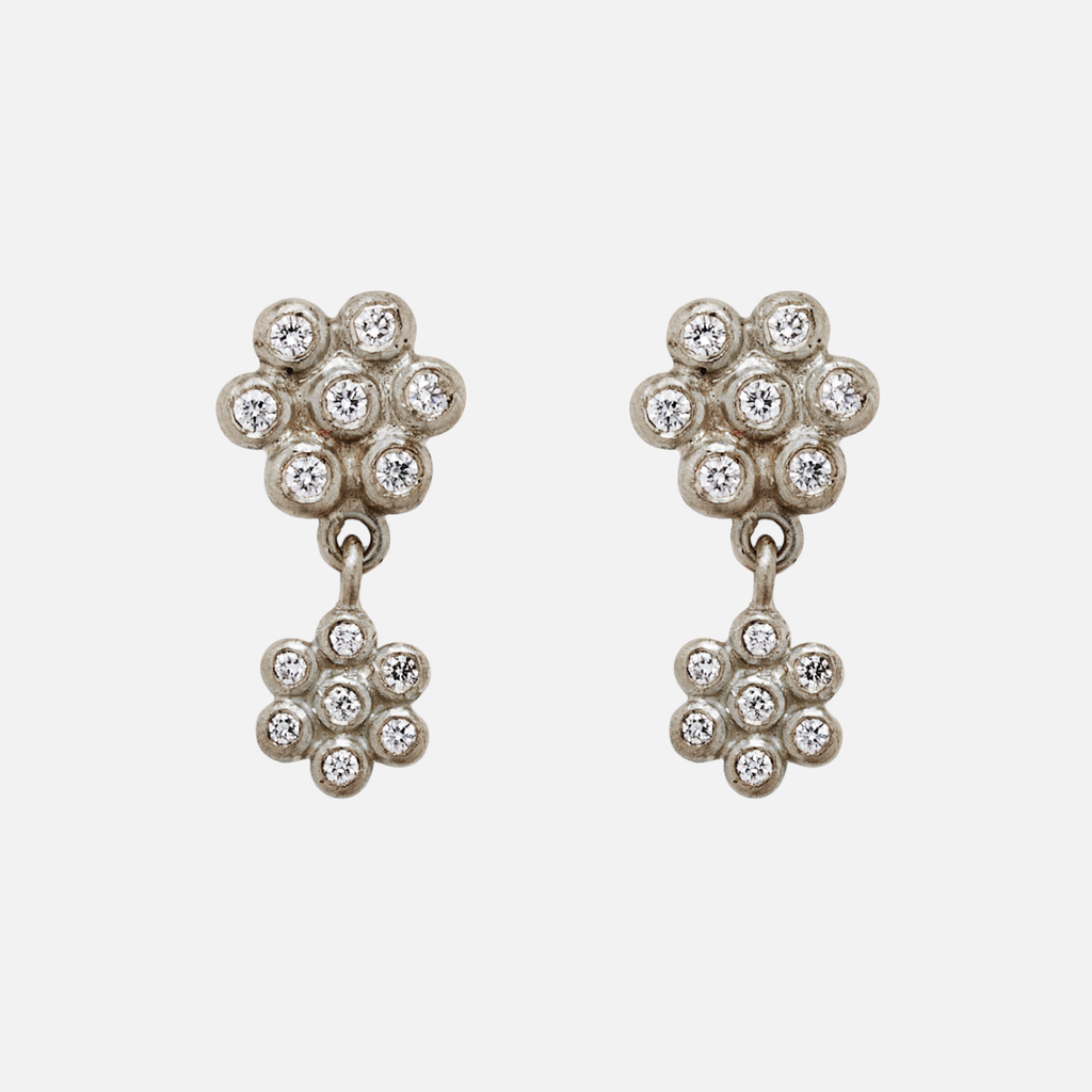 Snowdrop Two-Part Small Mixed Diamond Earrings in 18K Alpine Gold