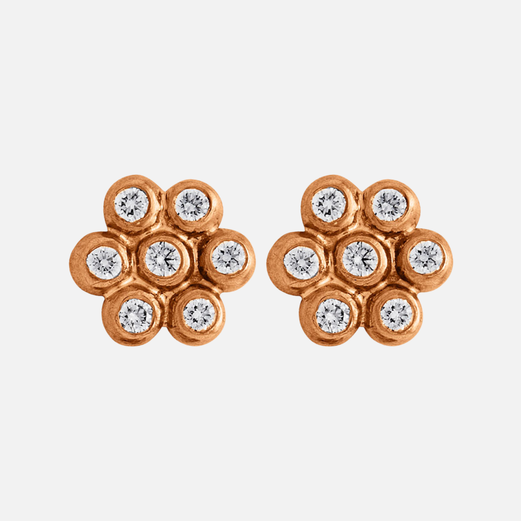 Snowdrop Large Diamond Studs in 22K Apricot Gold Reinstein Ross Goldsmiths
