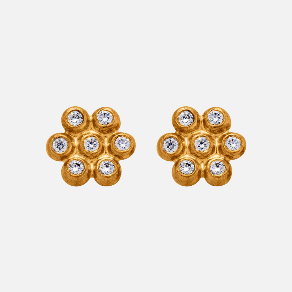 Snowdrop Small Diamond Studs in 20K Peach Gold Reinstein Ross Goldsmiths