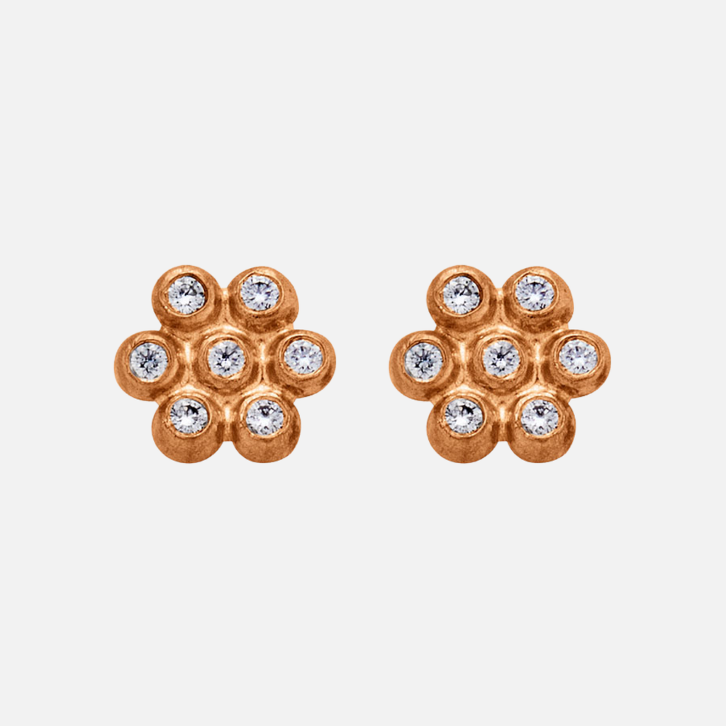 Snowdrop Small Diamond Studs in 22K Apricot Gold Reinstein Ross Goldsmiths
