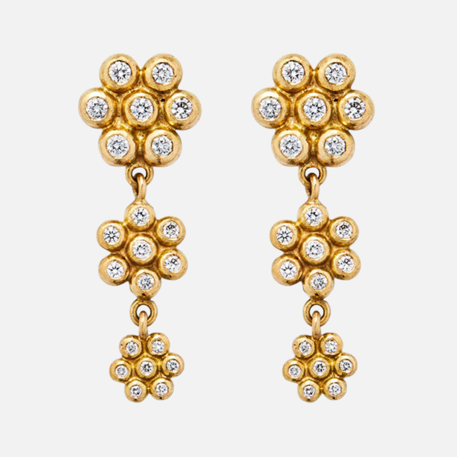 Snowdrop Three-Part Mixed Diamond Earrings in 20K Peach Gold Reinstein Ross Goldsmiths