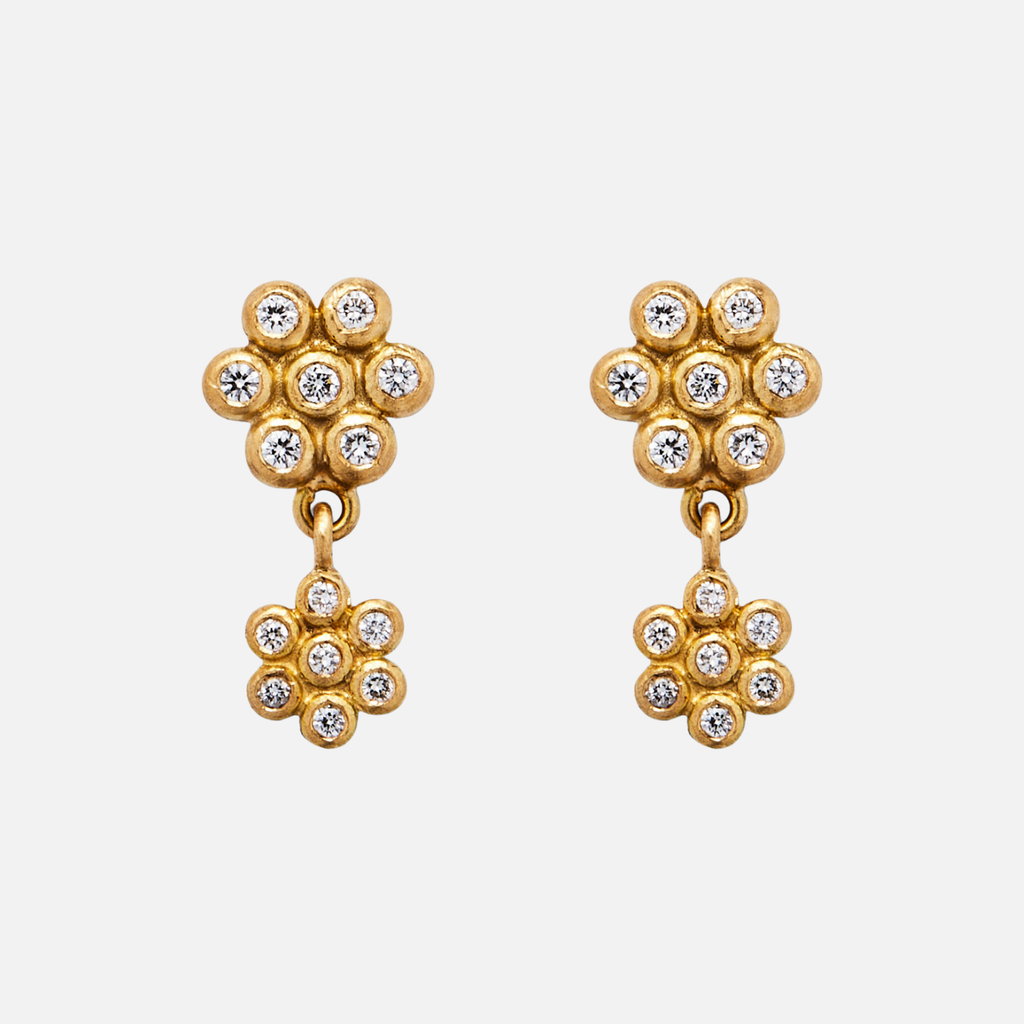 Snowdrop Two-Part Small Mixed Diamond Earrings in 20K Peach Gold Reinstein Ross Goldsmiths