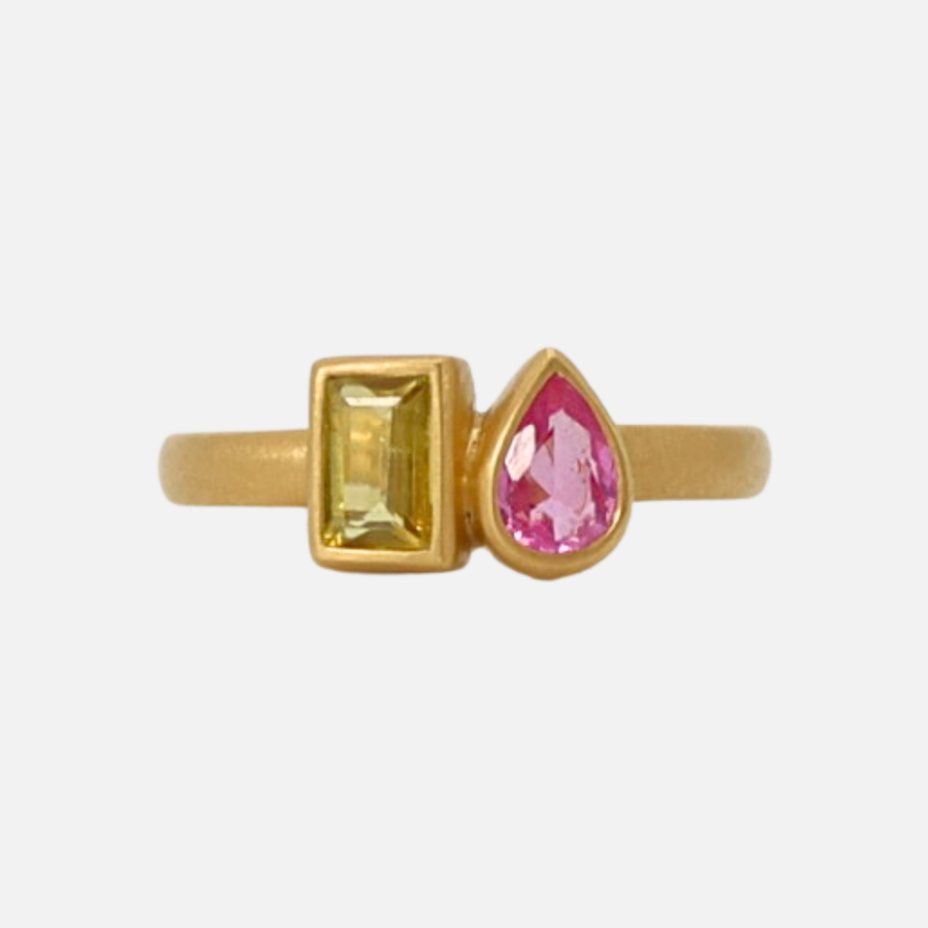 Sonoma Mini Toi Moi Pink and Yellow Sapphire Ring in 20K Peach Gold Reinstein Ross Goldsmiths