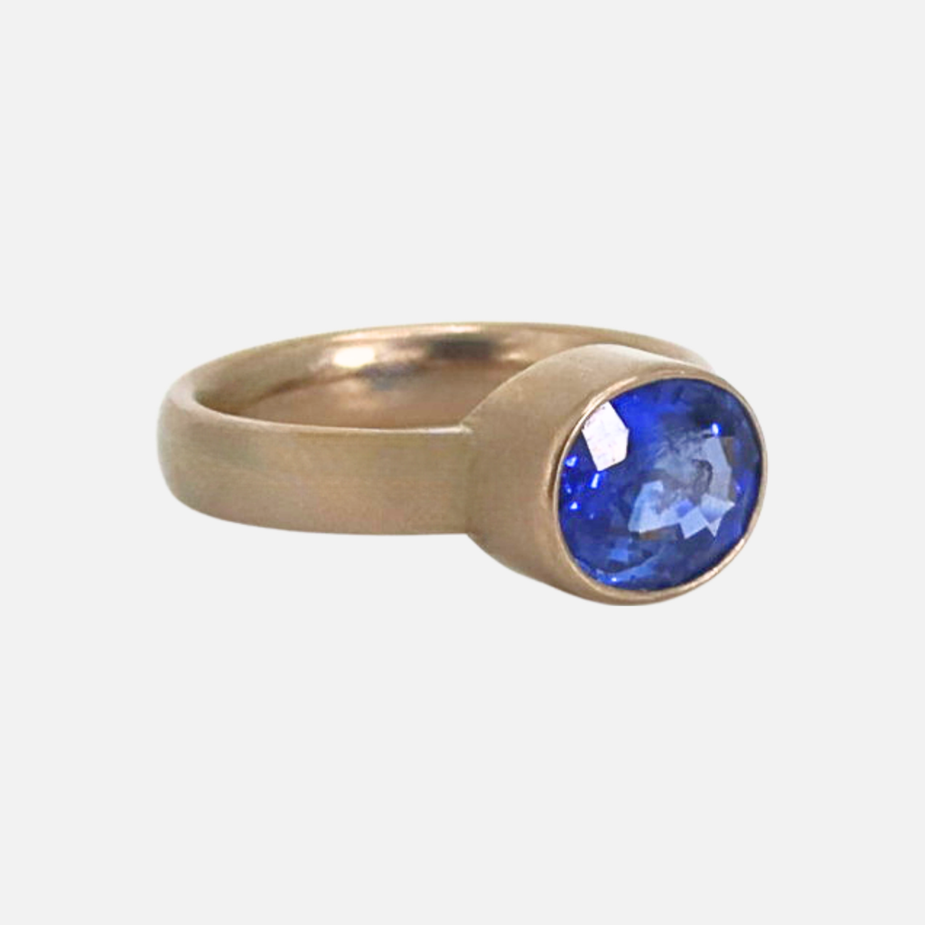 Sonoma Oval Blue Sapphire Ring in 18K Alpine Gold Reinstein Ross Goldsmiths