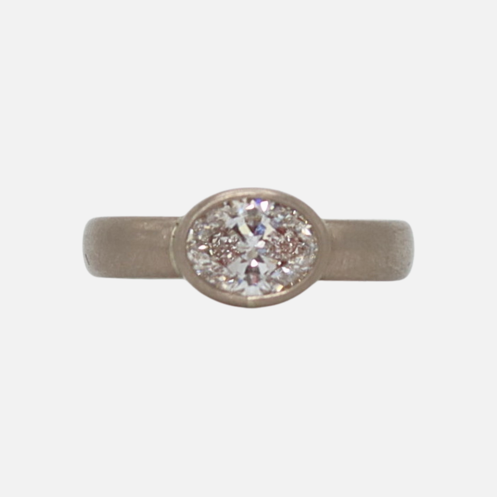 Sonoma Oval Diamond Ring in 18K Alpine Gold Reinstein Ross Goldsmiths