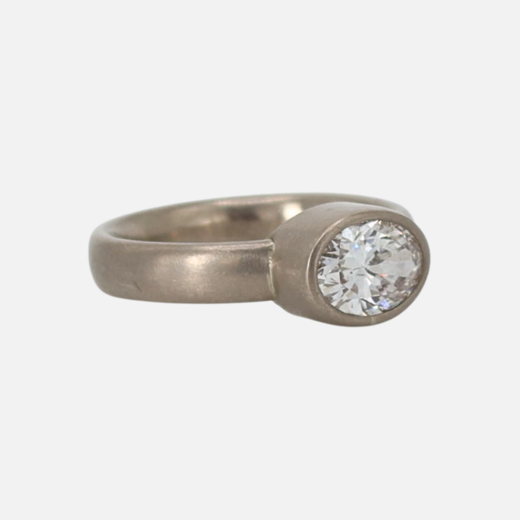 Sonoma Oval Diamond Ring in 18K Alpine Gold Reinstein Ross Goldsmiths
