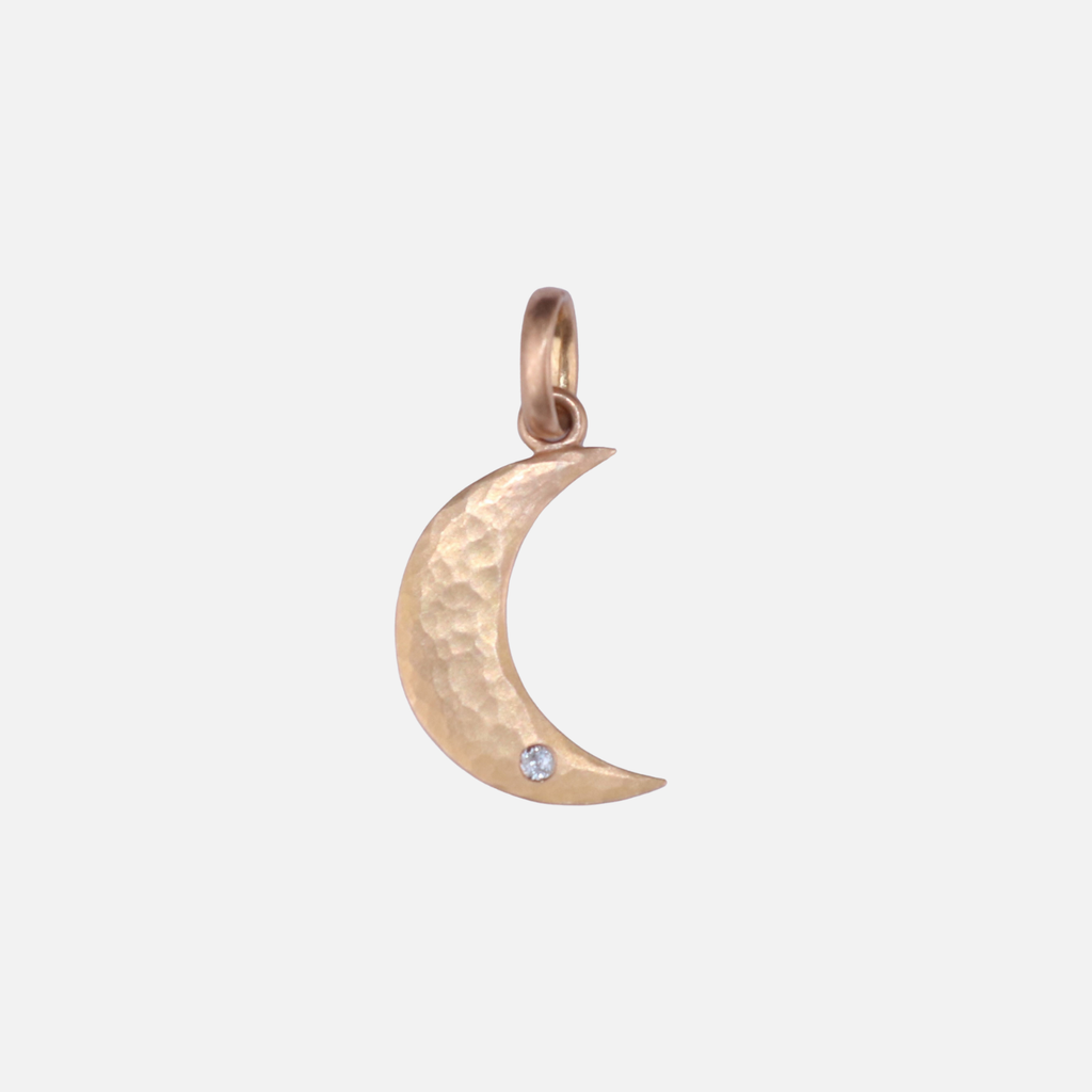 Sonoma Hammered Crescent Moon White Sapphire Pendant in 22K Apricot Gold Reinstein Ross Goldsmiths