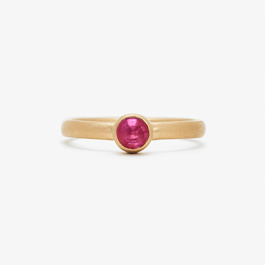 Sonoma Mini Round Cabochon Ruby Ring in 20K Peach Gold Reinstein Ross Goldsmiths