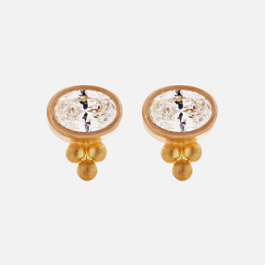 Tania Large Oval Diamonds Studs in 20K Peach Gold Reinstein Ross Goldsmiths