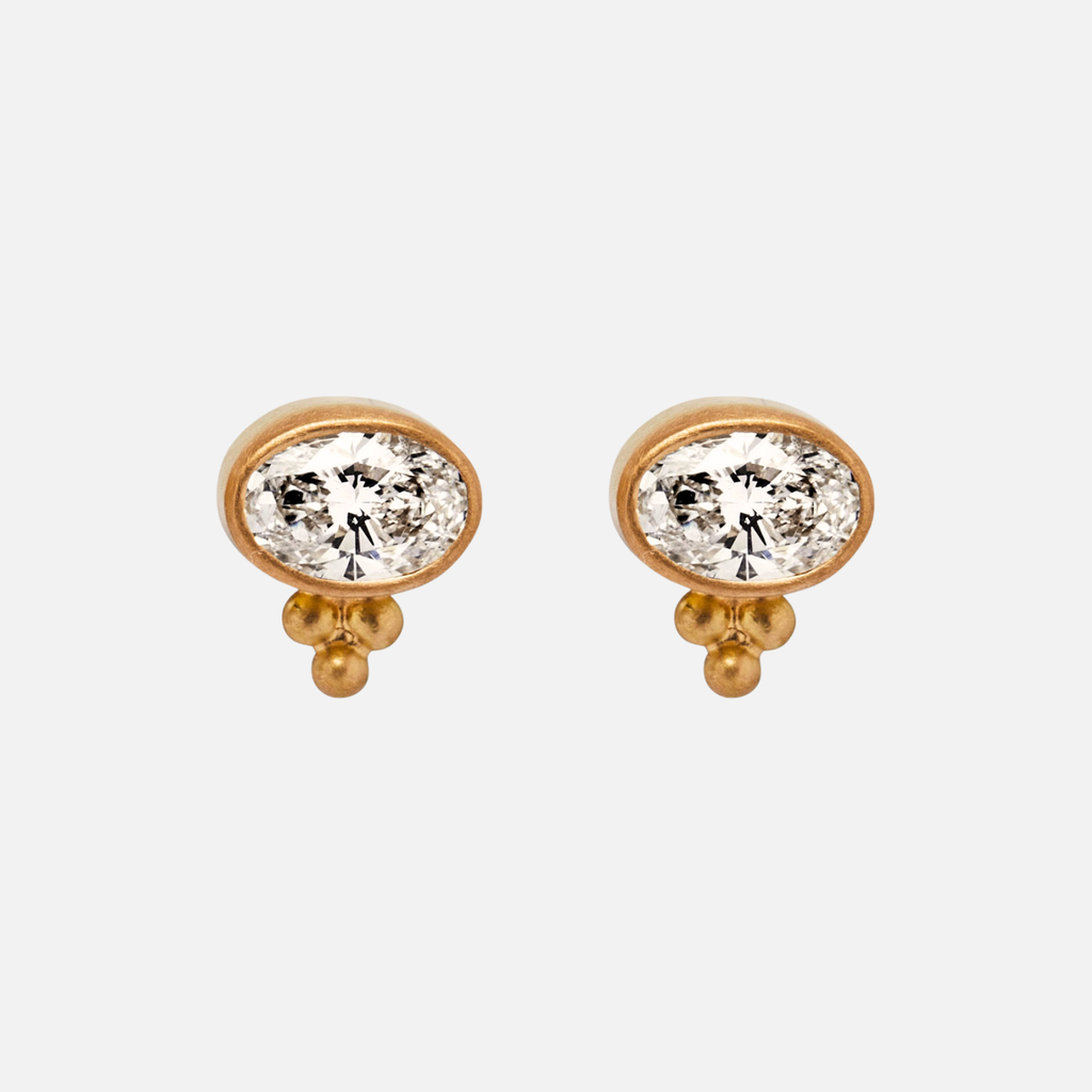 Tania Medium Oval Diamond Studs in 20K Peach Gold Reinstein Ross Goldsmiths