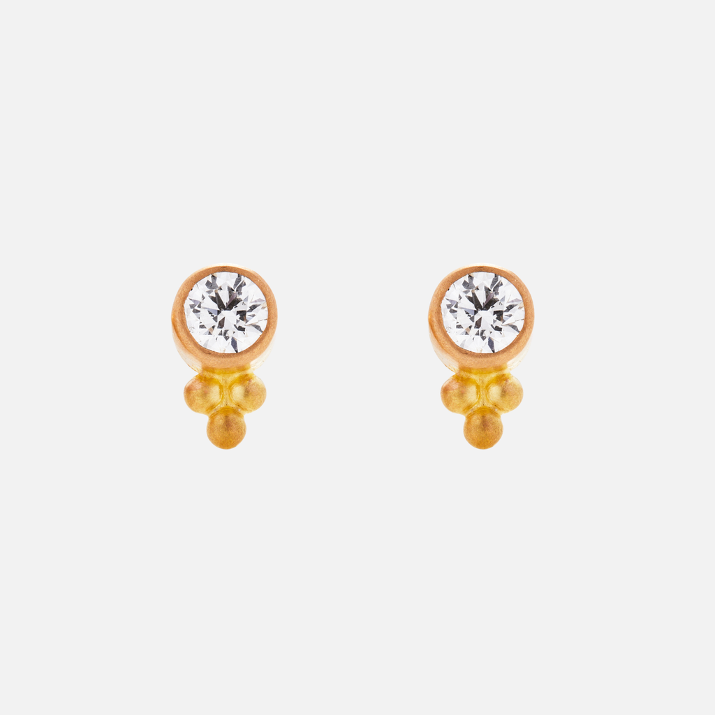 Tania Round Diamond Studs with 1 Set of Granules in 20K Peach Gold