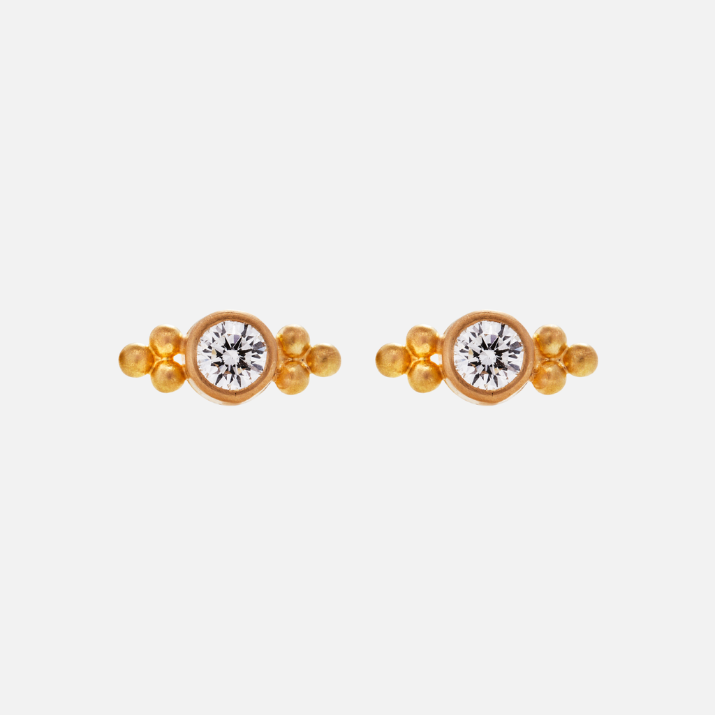 Tania Round Diamond Studs with Double Granules in 20K Peach Gold Reinstein Ross Goldsmiths