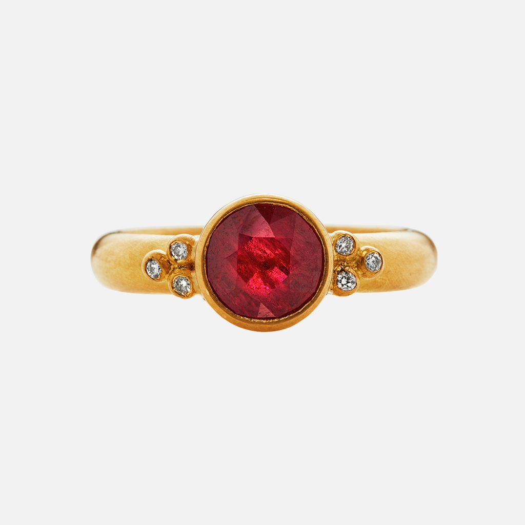 Tania Round Ruby and Diamond Ring in 20K Peach Gold