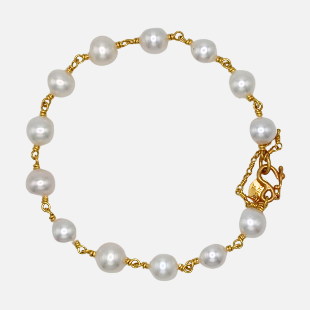 Isabella "Classic" White Pearl Bracelet in 20K Peach Gold Reinstein Ross Goldsmiths