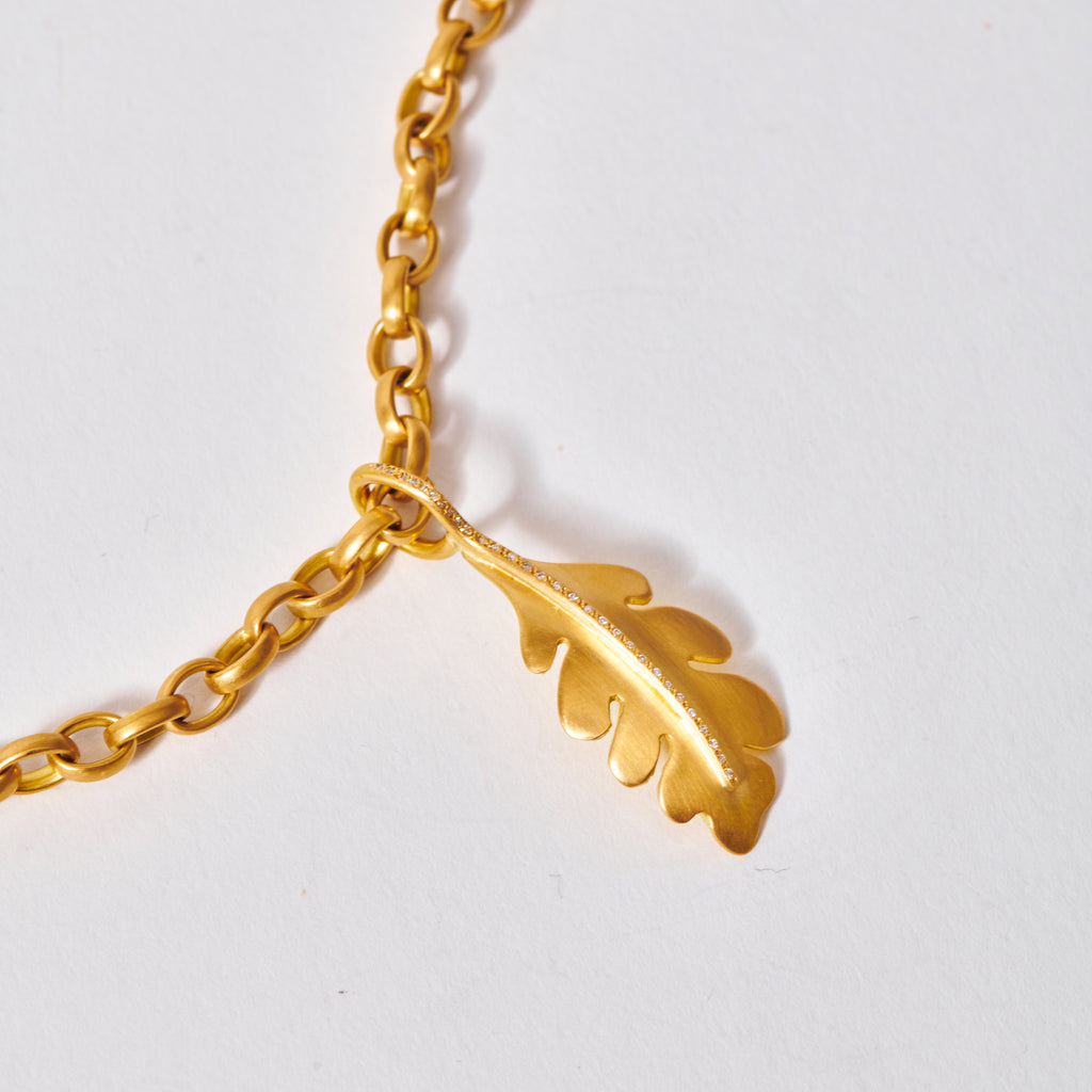 Sonoma Oak Leaf Diamond Pendant in 20K Peach Gold