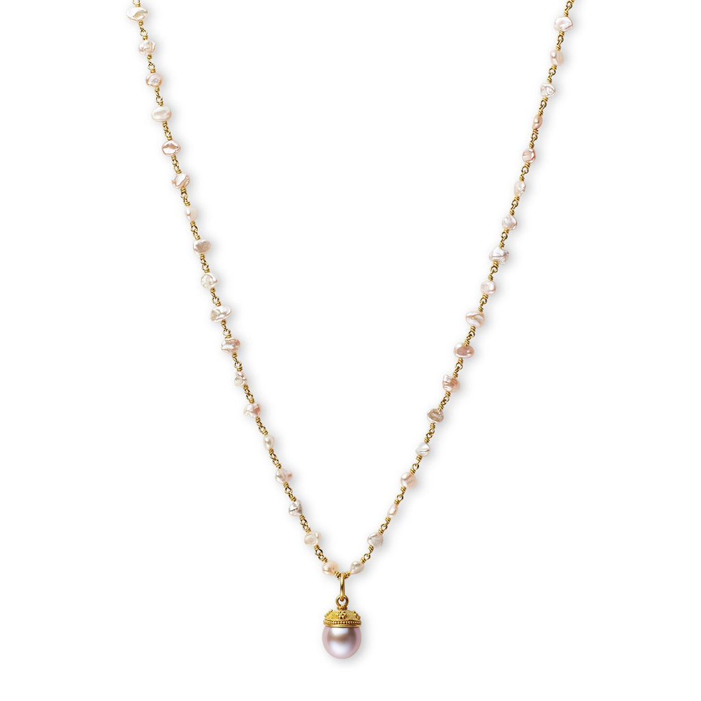 Sedona "Wildflower" Pink Pearl Granule Capped Pendant in 22K Nectar Gold Reinstein Ross Goldsmiths