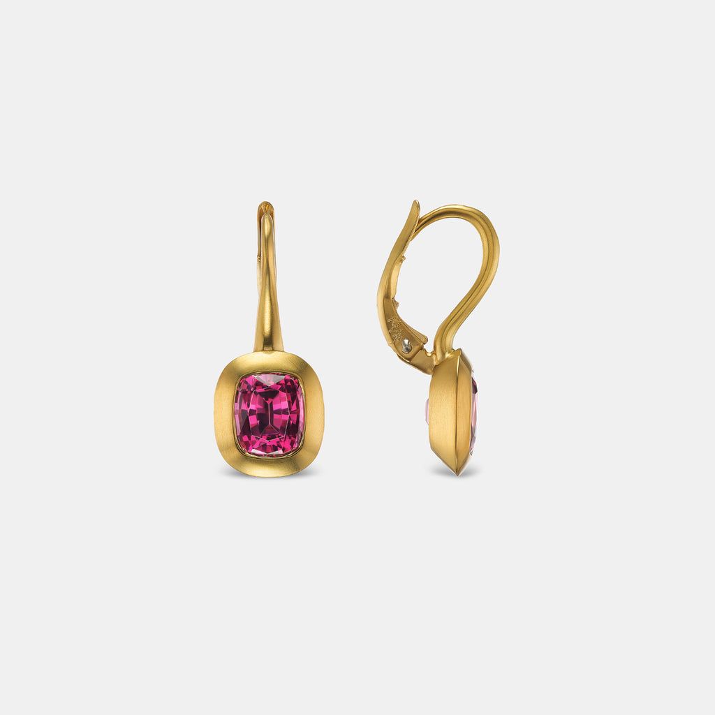 Duomo Dark Pink Tourmaline Earrings in 18K Yellow Gold- 3.69 tcw