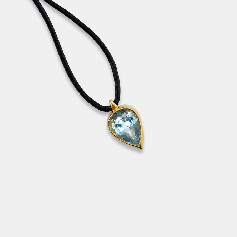 Sedona Pear Shape Aquamarine Pendant on Leather Cord Necklace in 20K Peach Gold