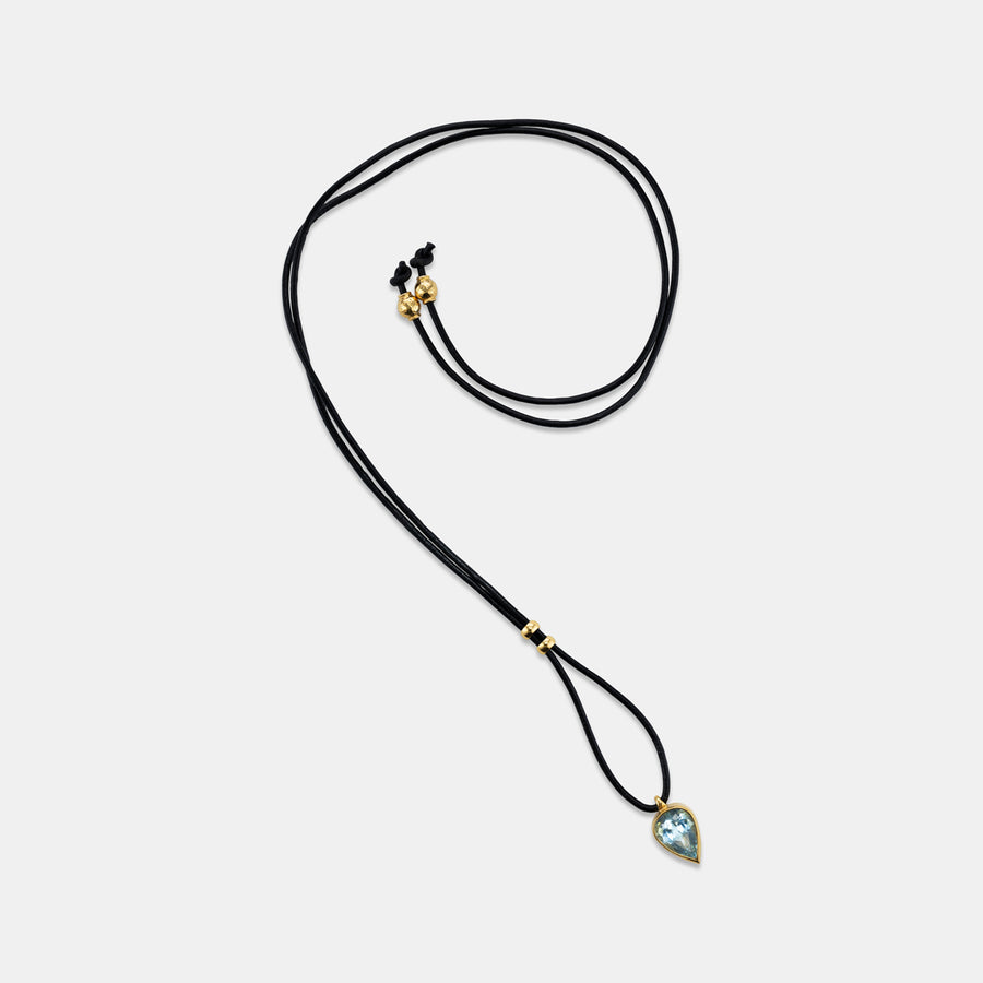 Sedona Pear Shape Aquamarine Pendant on Leather Cord Necklace in 20K Peach Gold