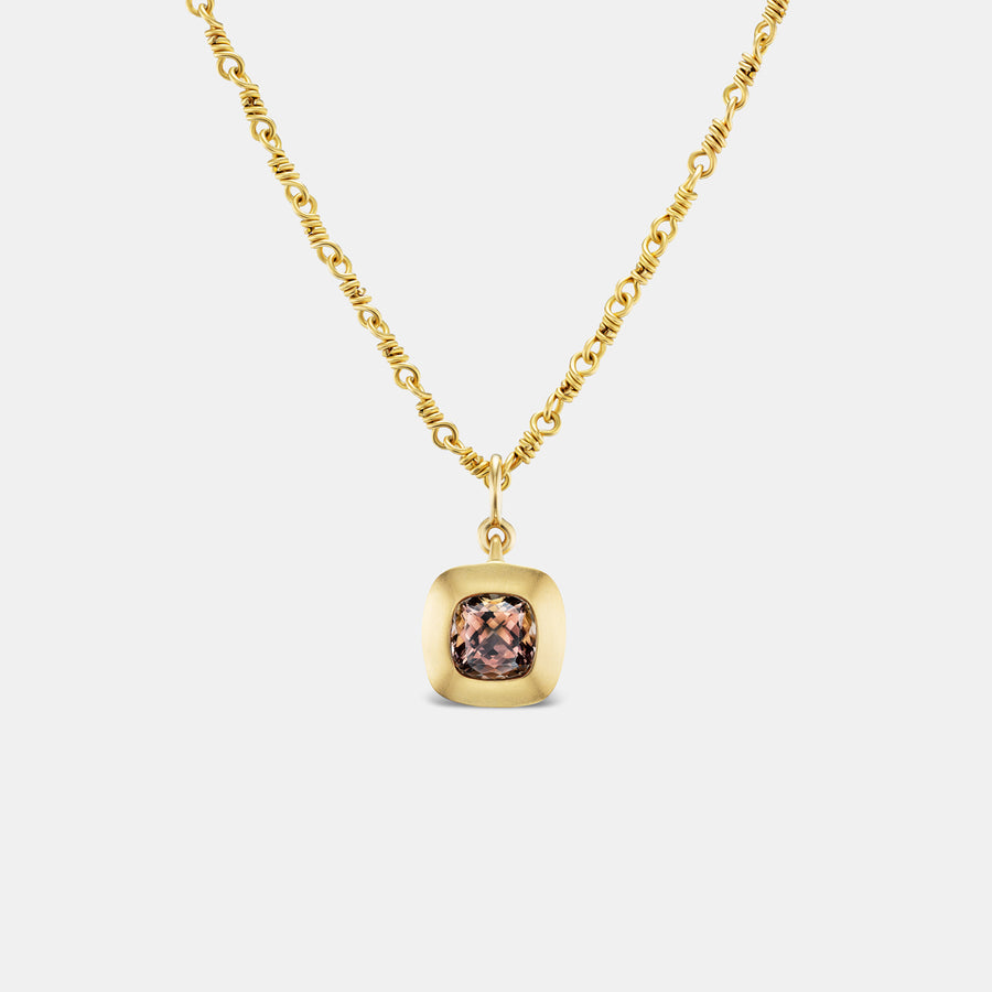 Duomo Pink Cushion Cut Tourmaline Pendant in 18K Yellow Gold