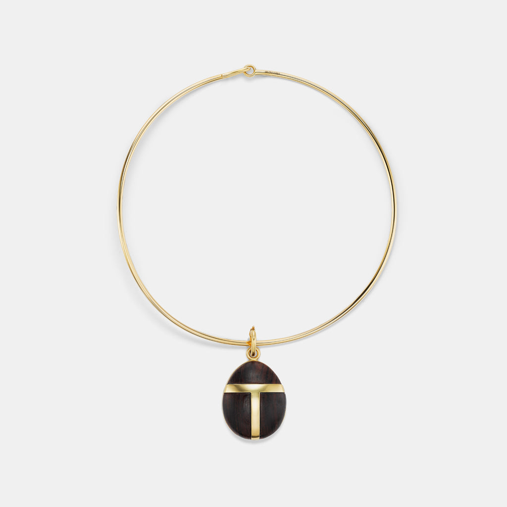 Heart Scarab Wood Large Pendant in 18K Yellow Gold
