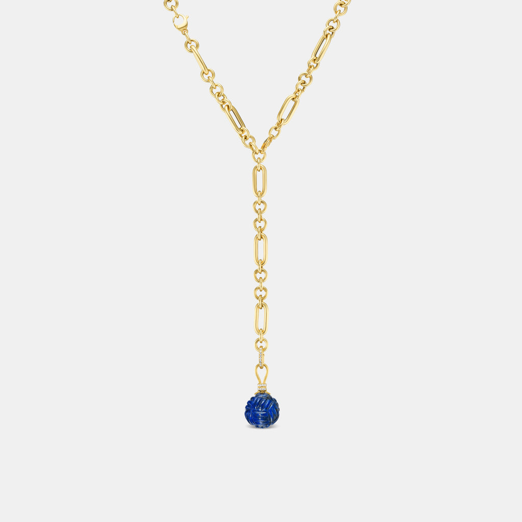 Andrea’s Knot Lapis Large and Diamond Bail Pendant in 18K Yellow Gold- 19mm