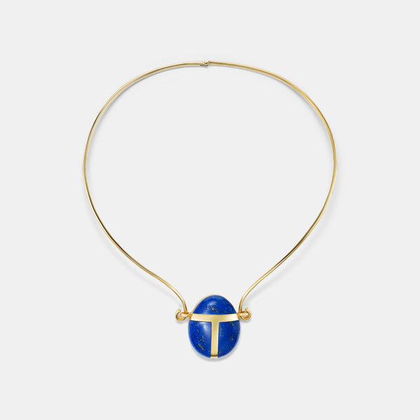 Heart Scarab Lapis Large Collar in 18K Yellow Gold