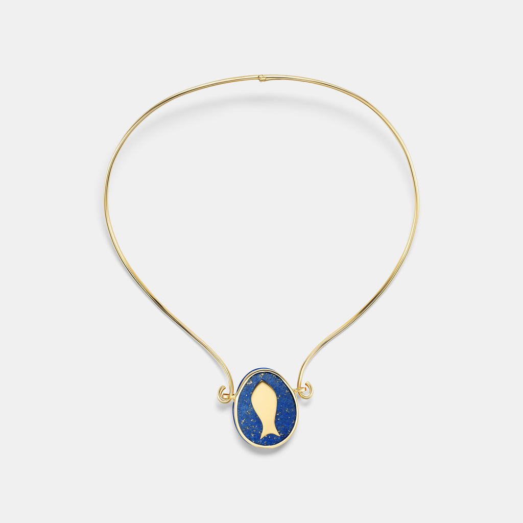 Heart Scarab Lapis Large Collar in 18K Yellow Gold