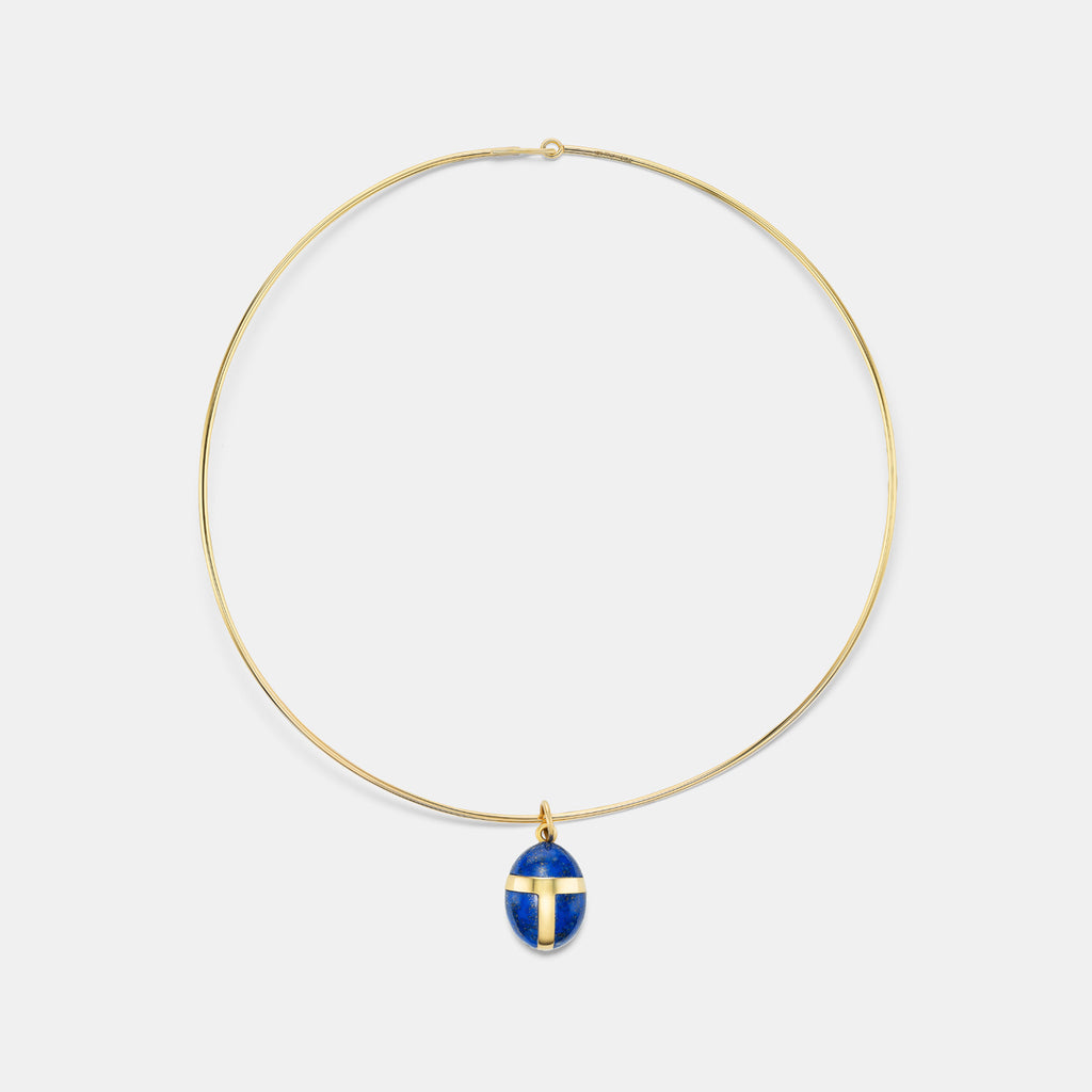 Heart Scarab Lapis Small Pendant in 18K Yellow Gold