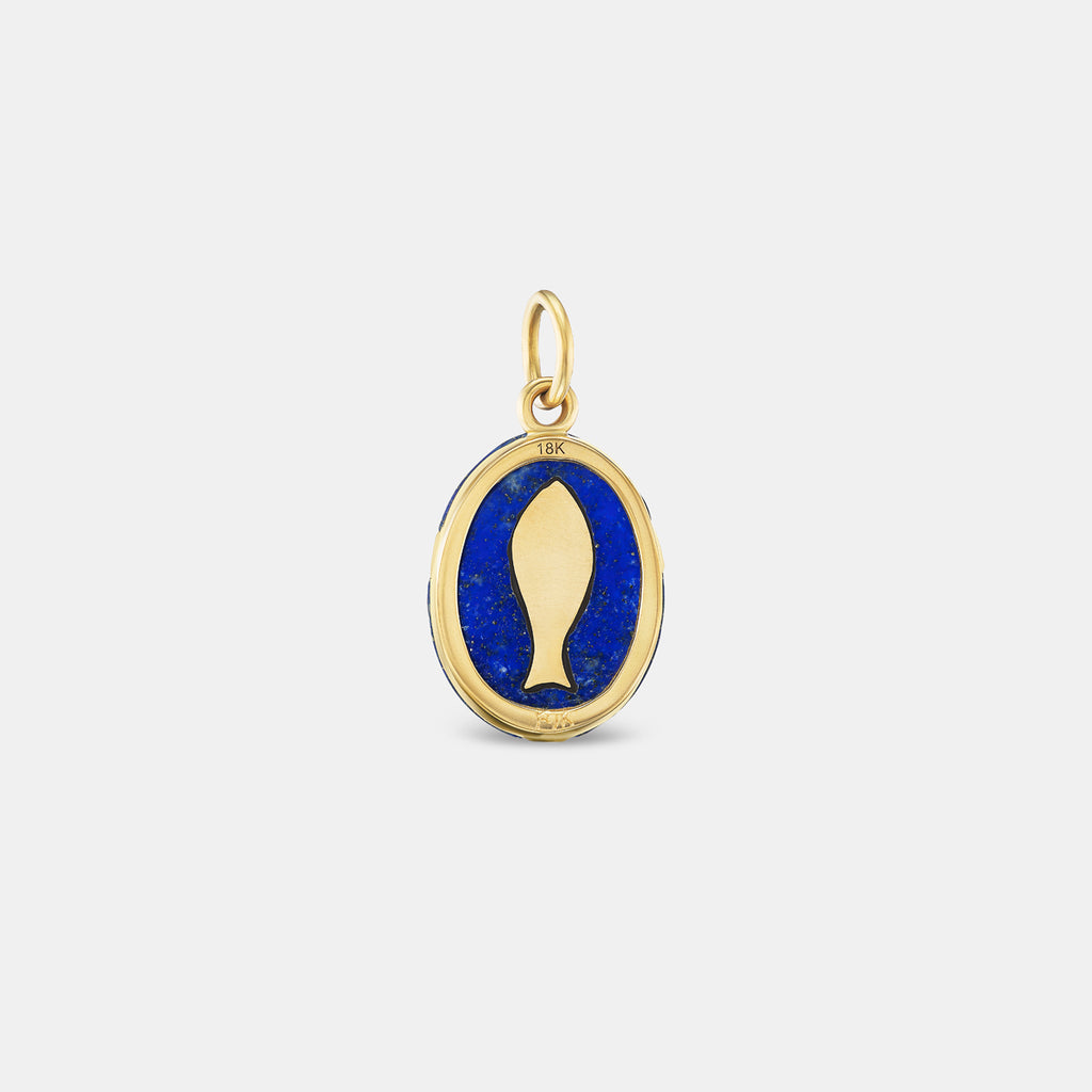 Heart Scarab Lapis Small Pendant in 18K Yellow Gold