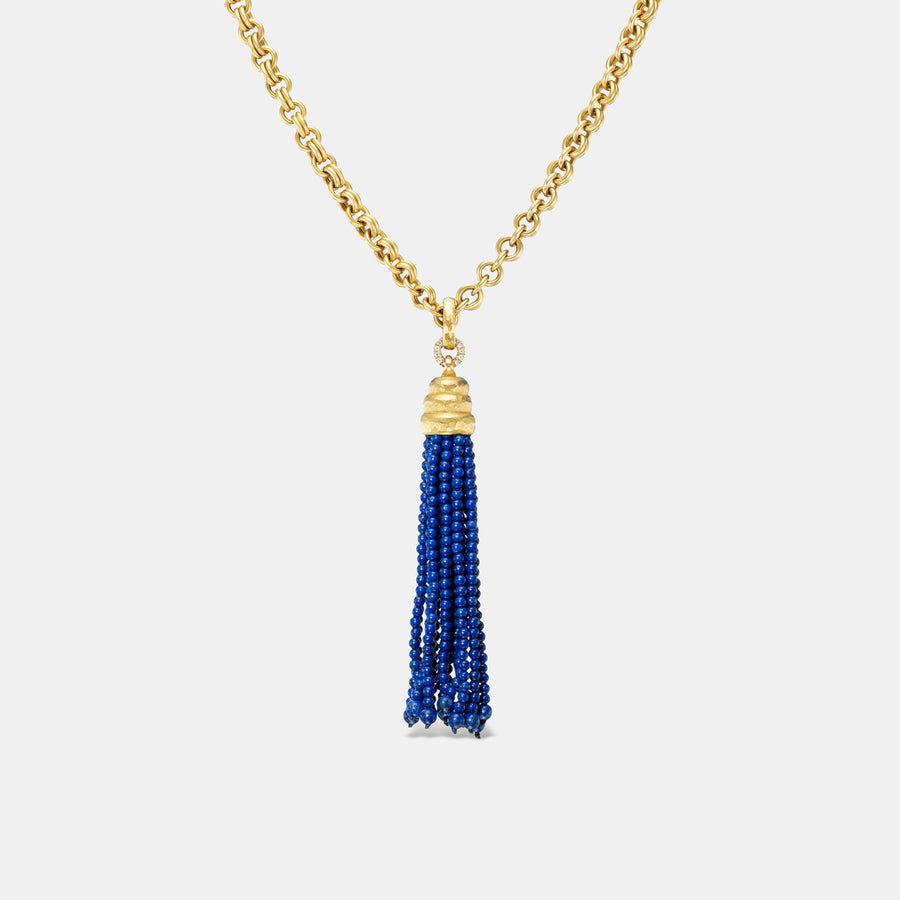 Sonoma Pagoda Lapis Tassel Diamond Pendant in 20K Peach Gold