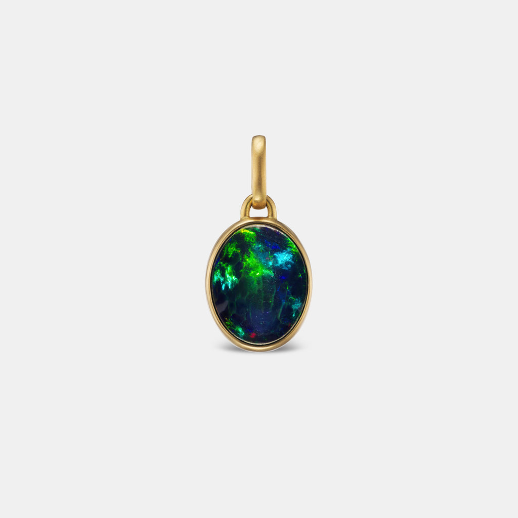Sonoma Oval Ethiopian Black Opal Pendant in 20K Peach Gold