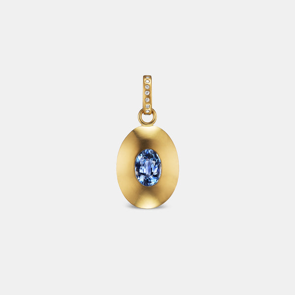 Duomo Oval Ceylon Blue Sapphire with Diamond Bail Pendant in 20K Peach Gold