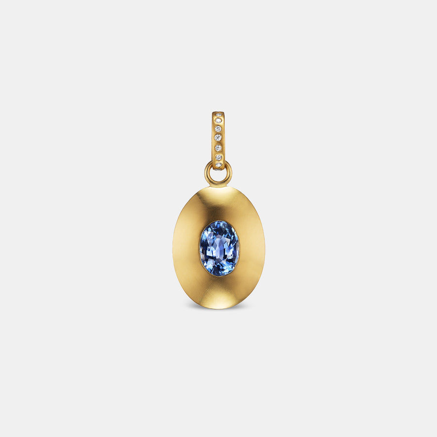 Duomo Oval Ceylon Blue Sapphire with Diamond Bail Pendant in 20K Peach Gold