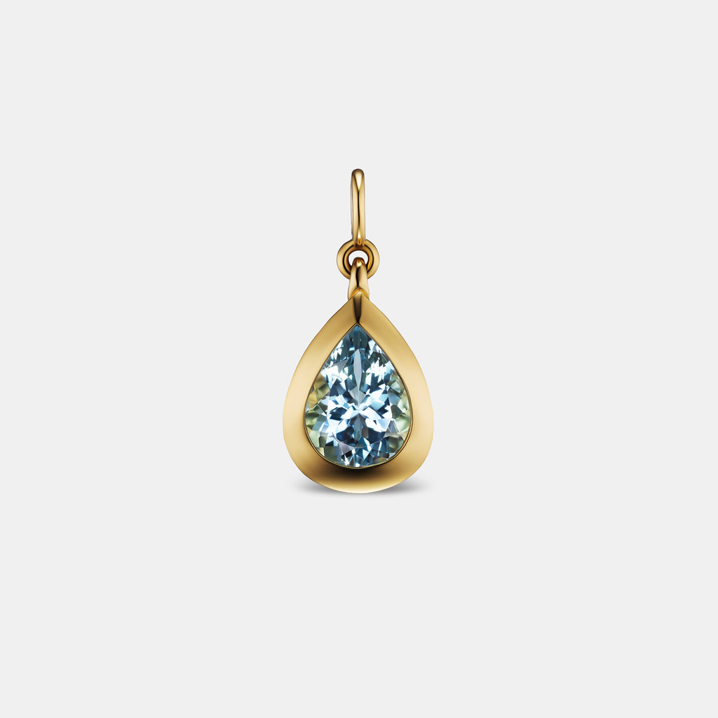 Duomo Pear Shape Large Aquamarine Pendant in 18K Yellow Gold