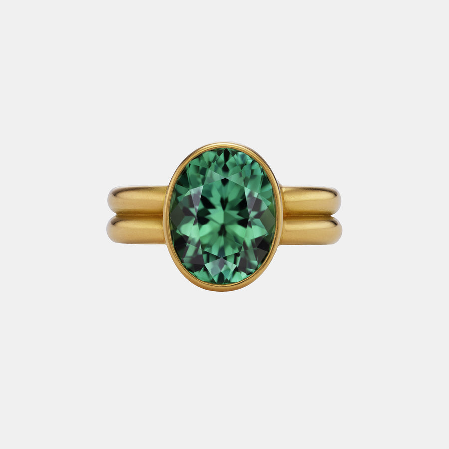Leslie Oval Green Tourmaline Ring in 20K Peach Gold- 6mm