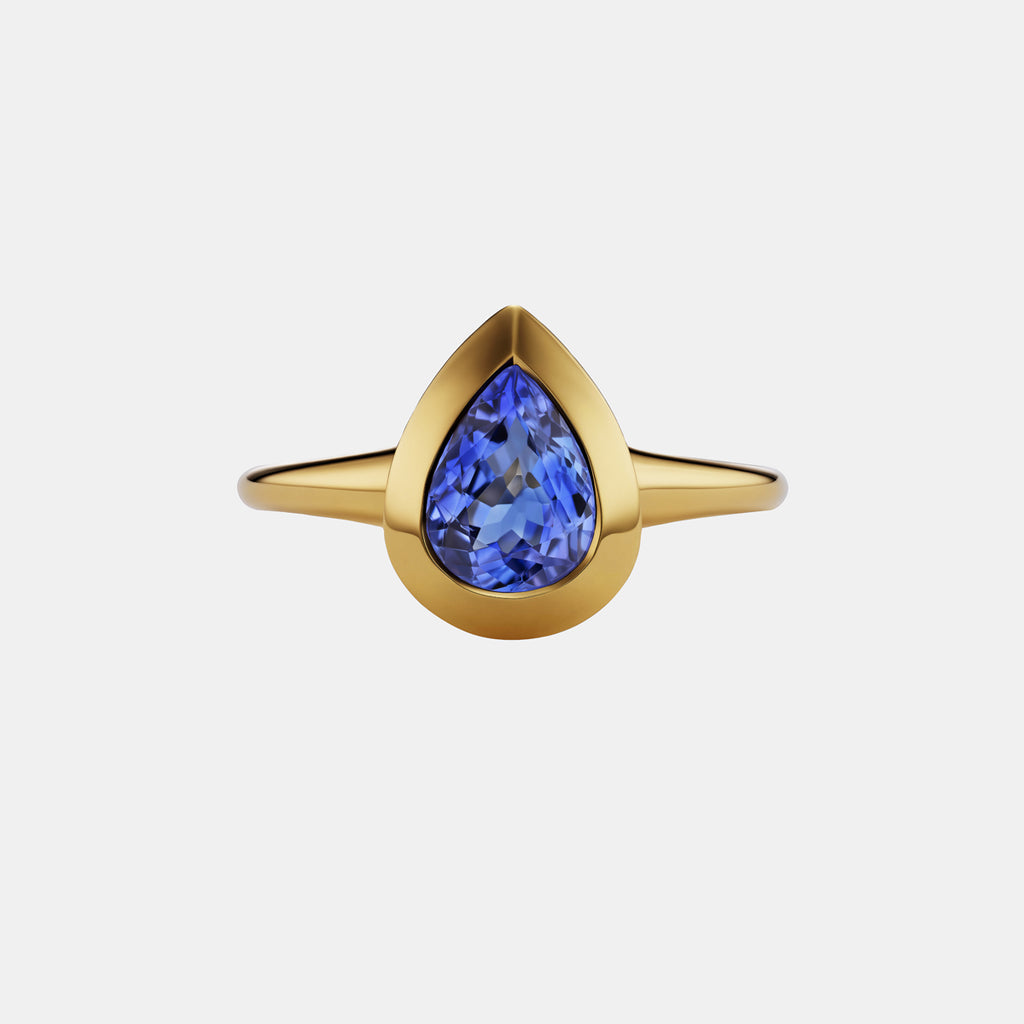Duomo Pear Shape Tanzanite Ring in 18K Yellow Gold