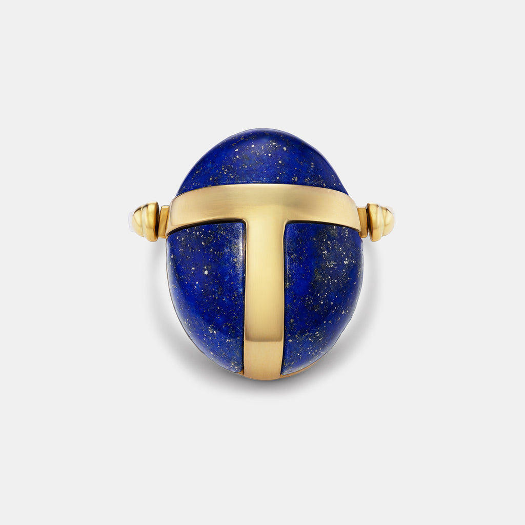Heart Scarab Lapis Ring in 18K Yellow Gold