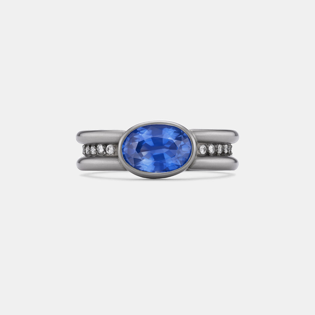 Shimmer Oval Blue Sapphire Ring in 18K Alpine Gold