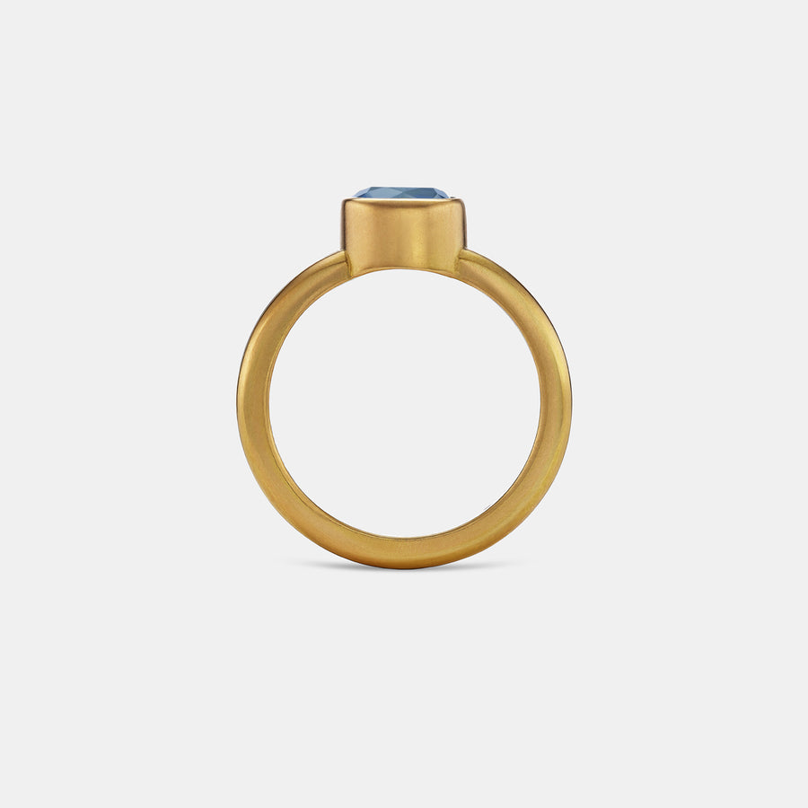 Shimmer Cushion Blue Sapphire Ring in 20K Peach Gold