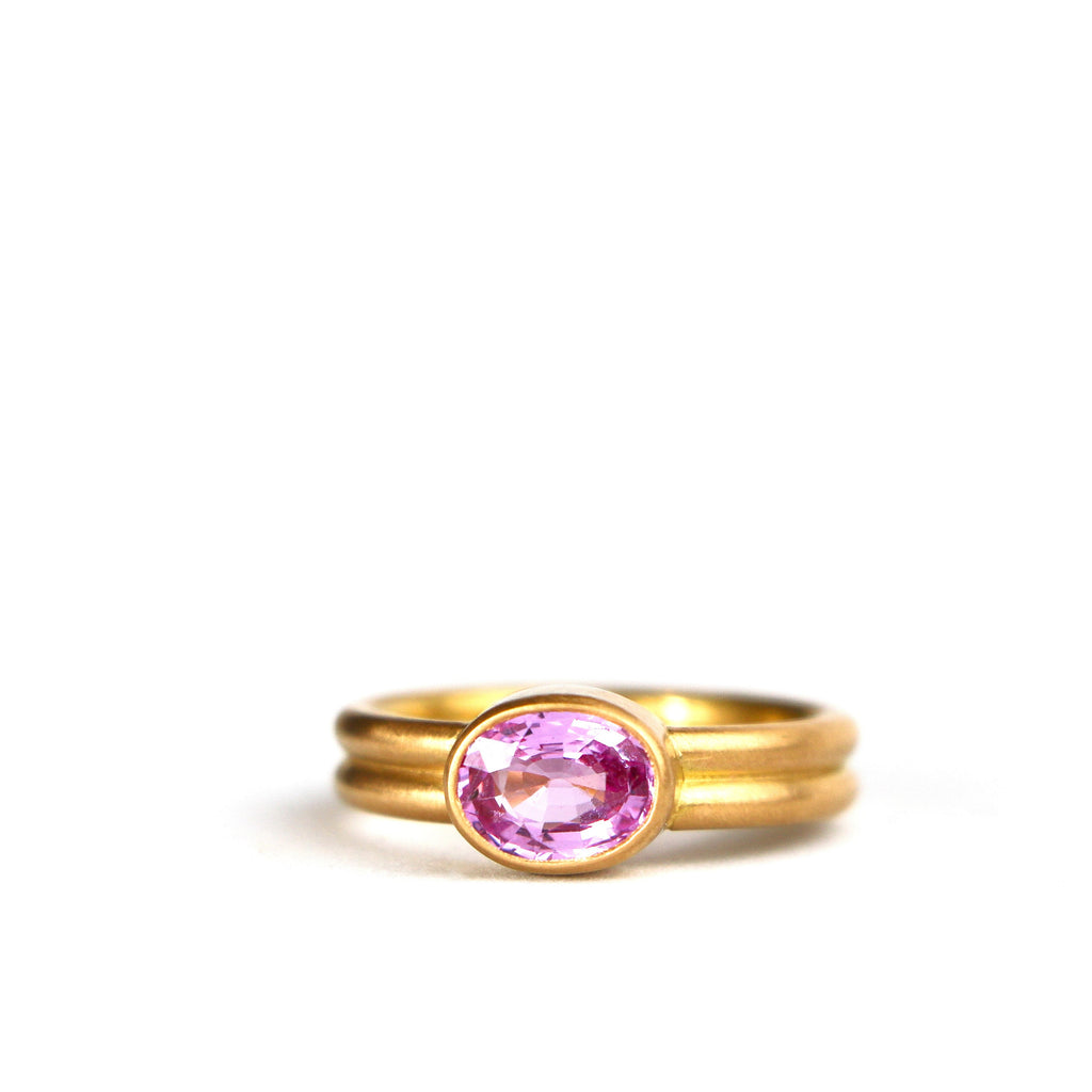 Hoopstock "Leslie" Oval Pink Sapphire Ring in 20K Peach Gold- 4mm Reinstein Ross Goldsmiths