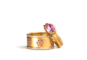 Snowdrop "Yamuna" Pink Sapphire Diamond Band in 20K Peach Gold Reinstein Ross Goldsmiths