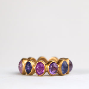 Renaissance Cabochon Oval Pink Purple Sapphire Band in 20K Peach Gold Reinstein Ross Goldsmiths